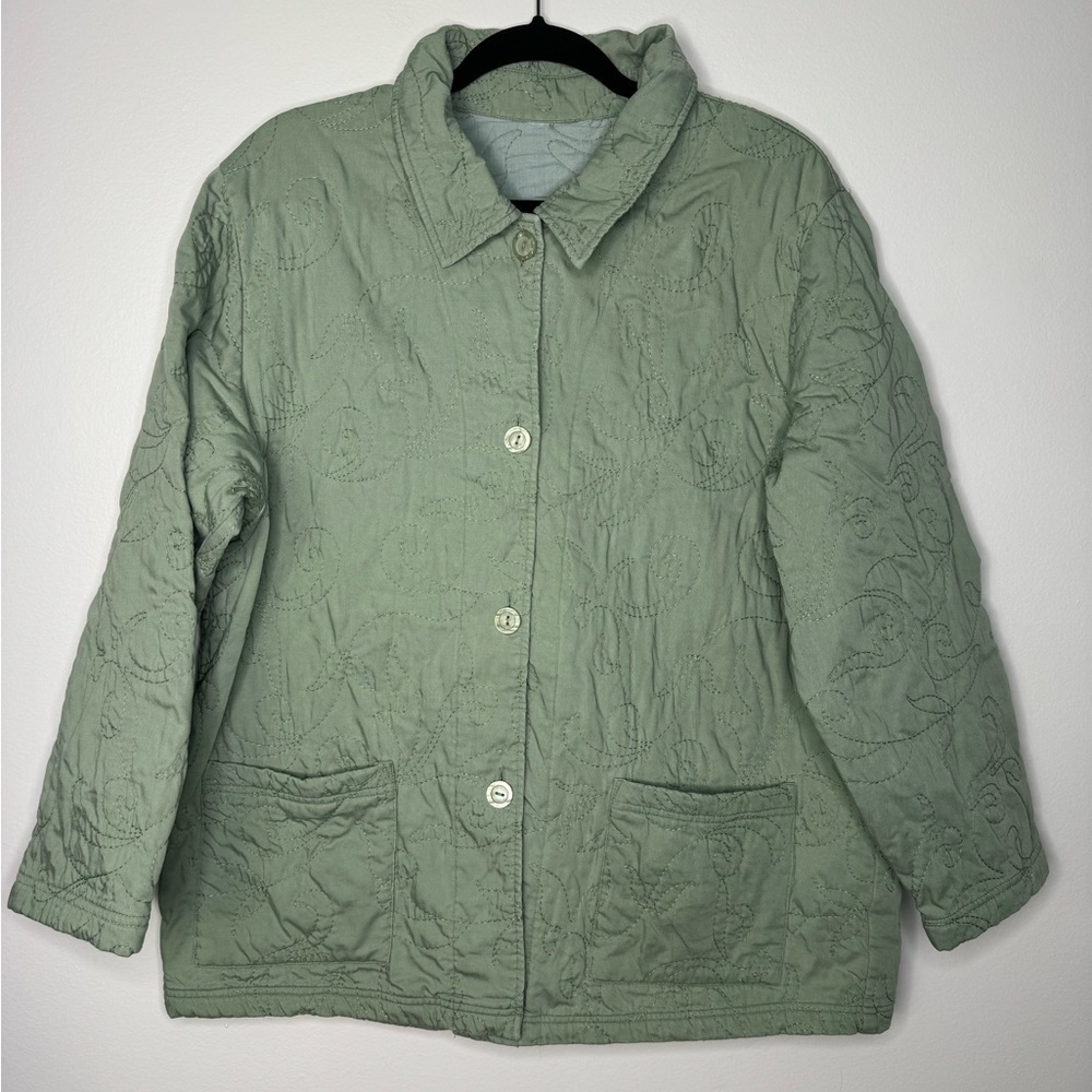 Vintage Sage Green Embroidered Quilted Jacket